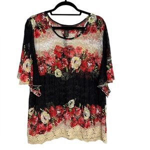 NWT Rain Sheer Floral Lace Blouse - Size 2X